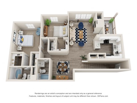 Floor plan for 2 beds, 2 baths, 1255 sqft